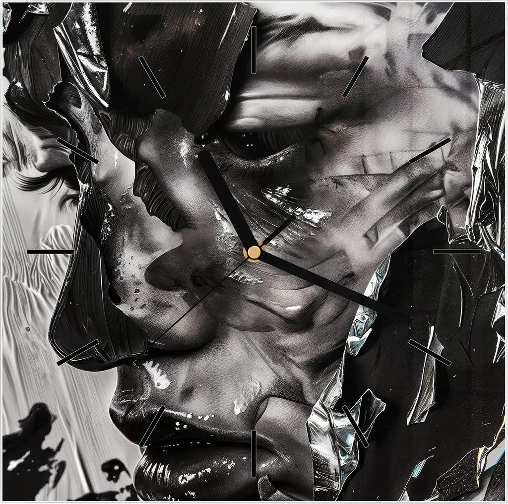 Wanduhr aus Glas mit Motiv Abstraktes Porträt- 30 x 30 cm - inkl. Aufhängesystem