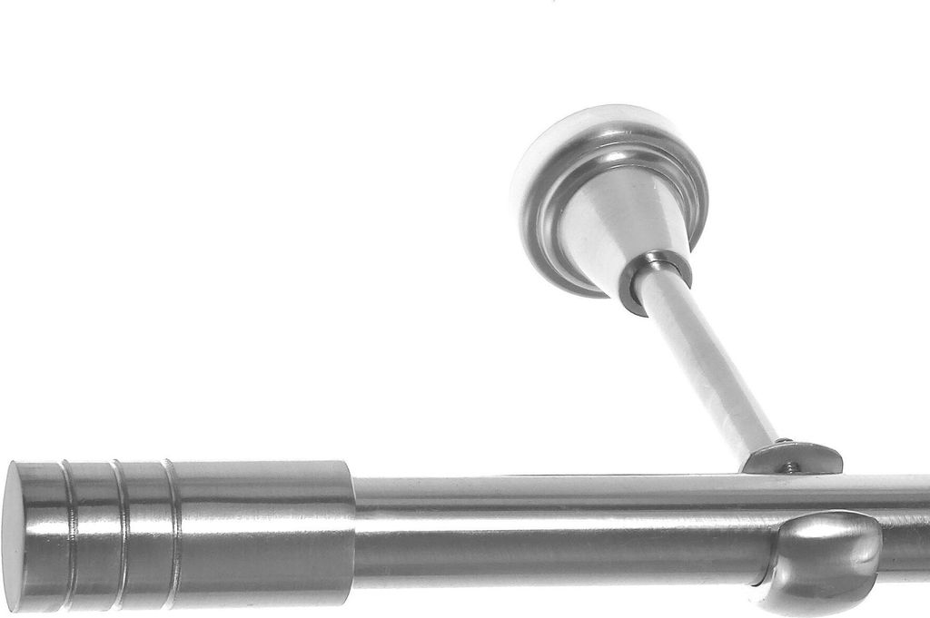 Gardinenstange Set Edelstahl Look Metall Ø 19mm zur Wandbefestigung 1-lauf Zylinder, Länge wählbar H18E60