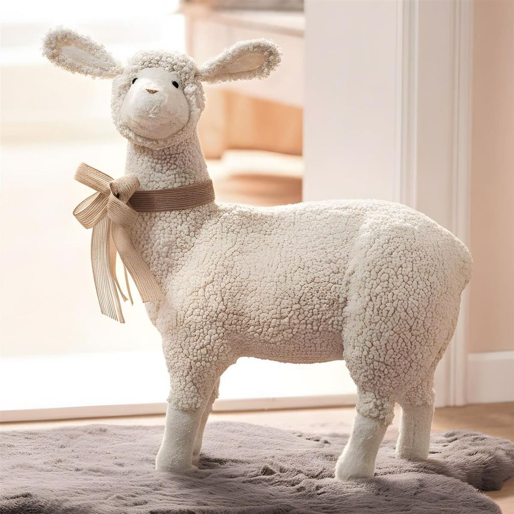 Dekofigur "Schaf" 56 cm groß, Osterdeko mit Teddyfell, Wohnzimmer Deko Figur für Ostern