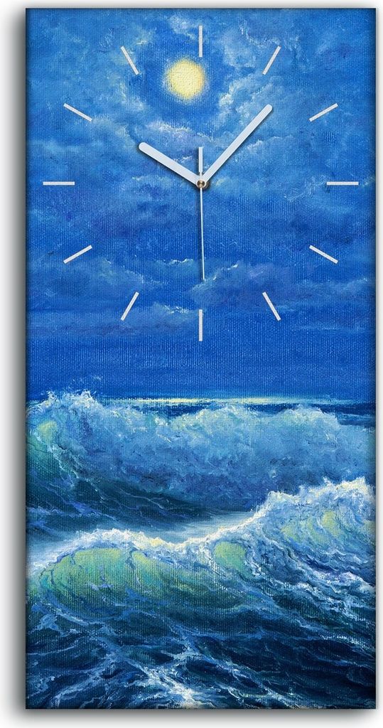 Dekor Leinwand Uhr Wandbilder Kunstdruck 30x60 Meereslandschaft bei Nacht Wellen - weiße Hände