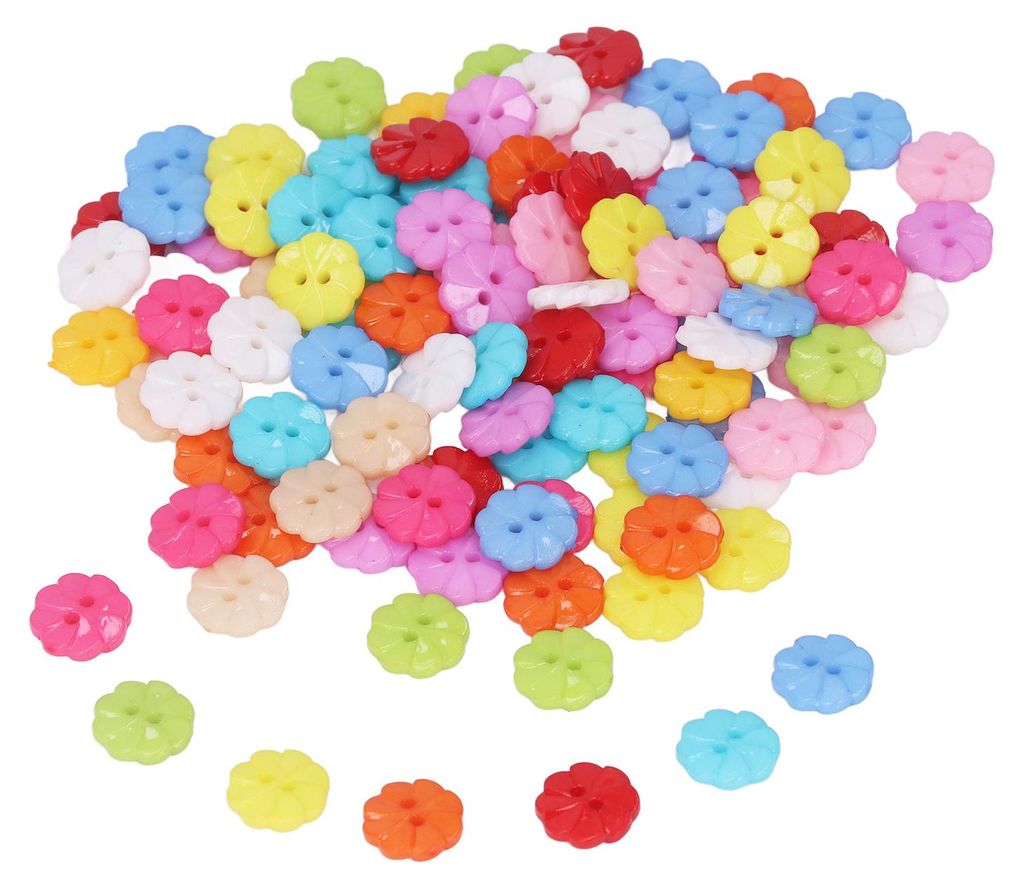 200 bunte Blumenknöpfe in leuchtenden Farben aus robustem Kunststoff šC vielseitig einsetzbar für Bastelarbeiten an Kleidung, Taschen und DIY-Pr...