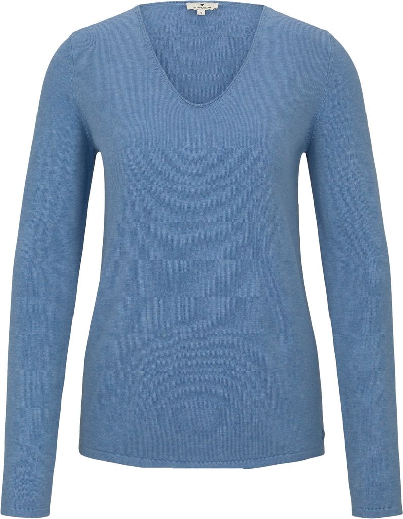 TOM TAILOR Dünner Strickpullover Knitted Basic Stretch Sweater Langarm V-Neck Größe: L