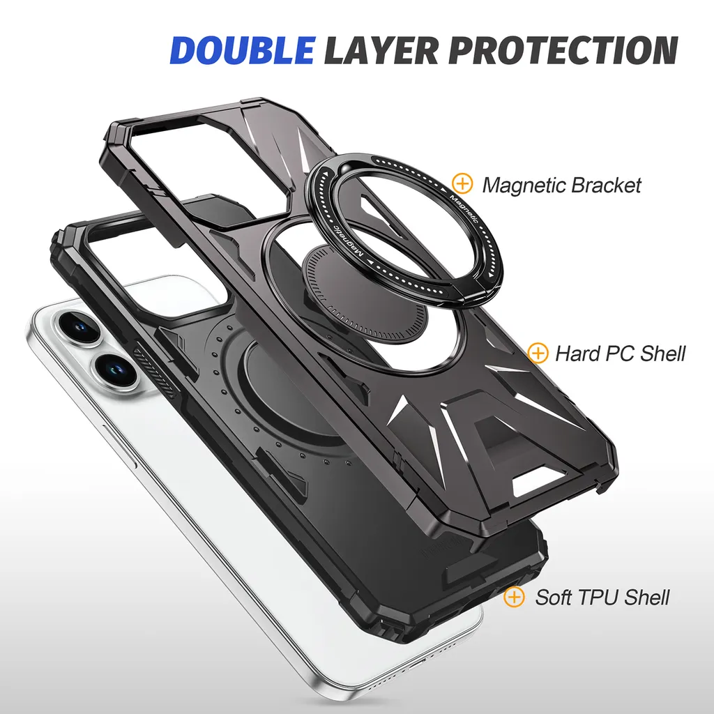 Cover Robusta iPhone 15 Plus MagSafe Doppio Strato Grigio con Stand - 3