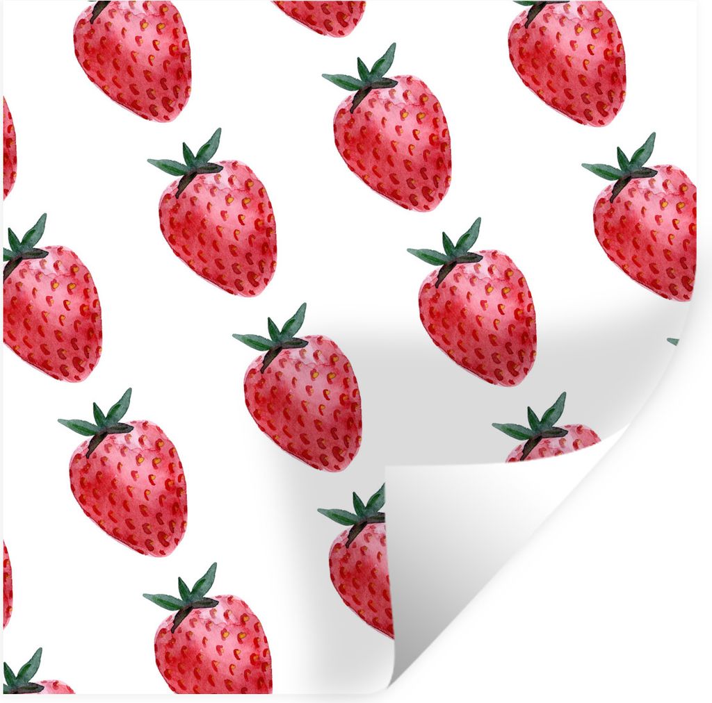 MuchoWow Wandtattoo Wandsticker Wandaufkleber Erdbeere - Obst - Weiß 80x80 cm Selbstklebend und Repositionierbar - Wierderverwendbar - Selbstkle...