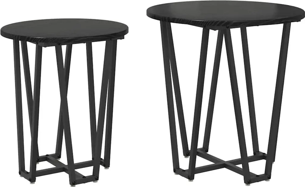 SYFAX™ Set 2 Tavolini Impilabili Rovere Nero: Robusti e Salvaspazio