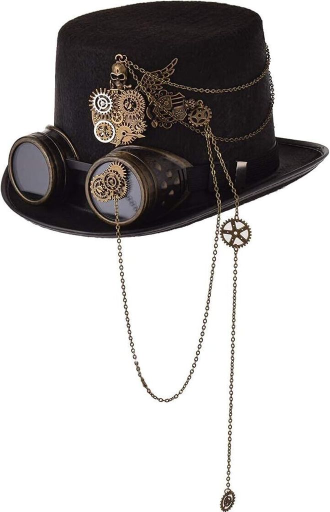 COSDREAMER Unisex Steampunk Zylinder Halloween Kostüm Hut mit Brille Schwarz