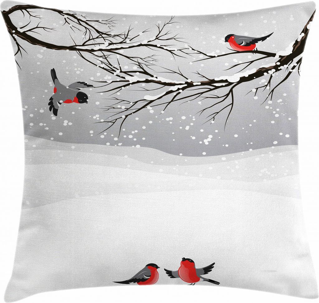 ABAKUHAUS Winter Kissenbezug, Winter Cartoon Vögel, Dekorative Kopfkissenhülle mit Beidseitigem Druck Reißverschluß Waschbar, 50 x 50 cm, Vermi...