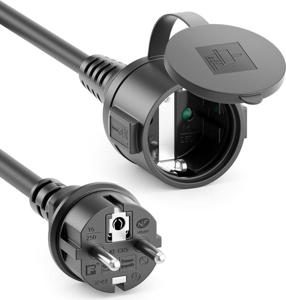 deleyCON 10m Outdoor Verlängerungskabel Stromkabel IP44 (H07RN-F 3G1.5mm²) Strom Verlängerung Witterungsbeständiges Gummi-Kabel für Außenbere...
