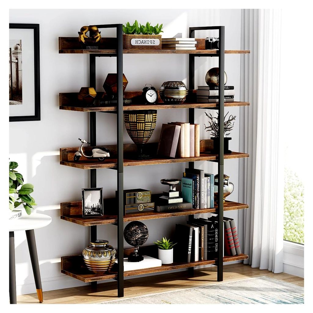 5-stufiges Bücherregal aus stabilem Eisenrohrrahmen für Zuhause, Wohnzimmer, Schlafzimmer und Büro