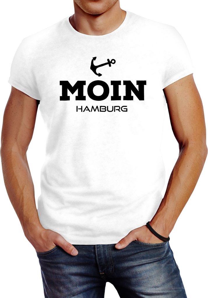 Herren T-Shirt Moin Hamburg Anker Slim Fit Neverless weiß 4XL