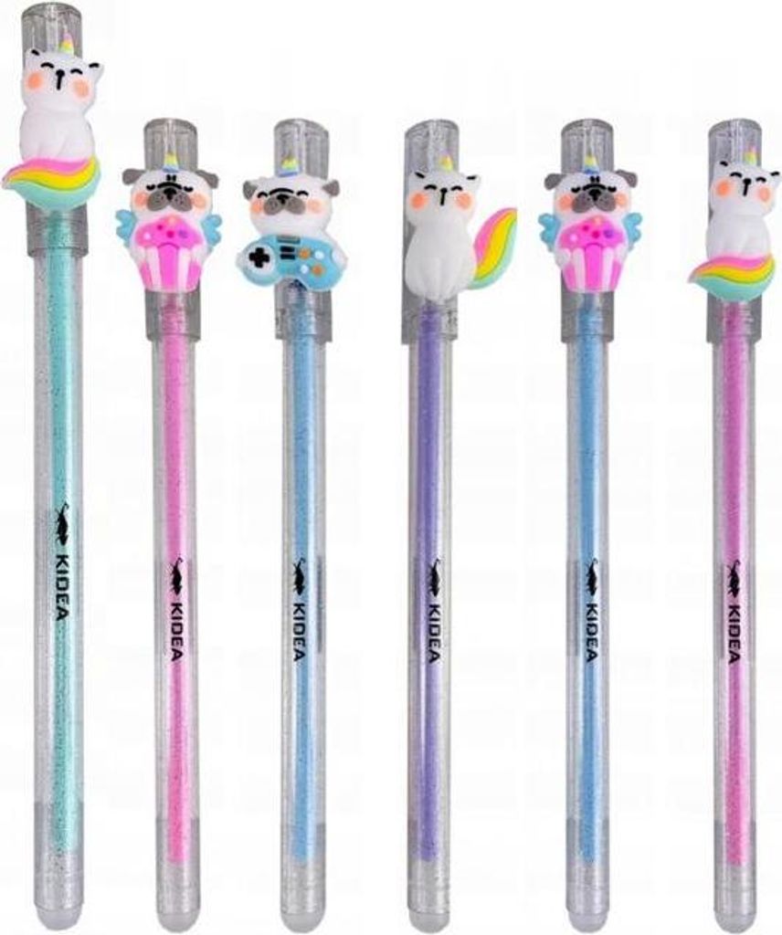 Radierbarer Stift mit Kappe und I-Figur in transparentem und glitzerndem Gehäuse Kidea