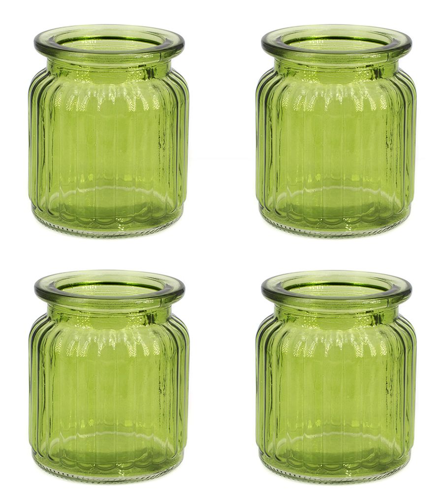 Windlicht Glas gerillt 8x9cm 4er Set grün