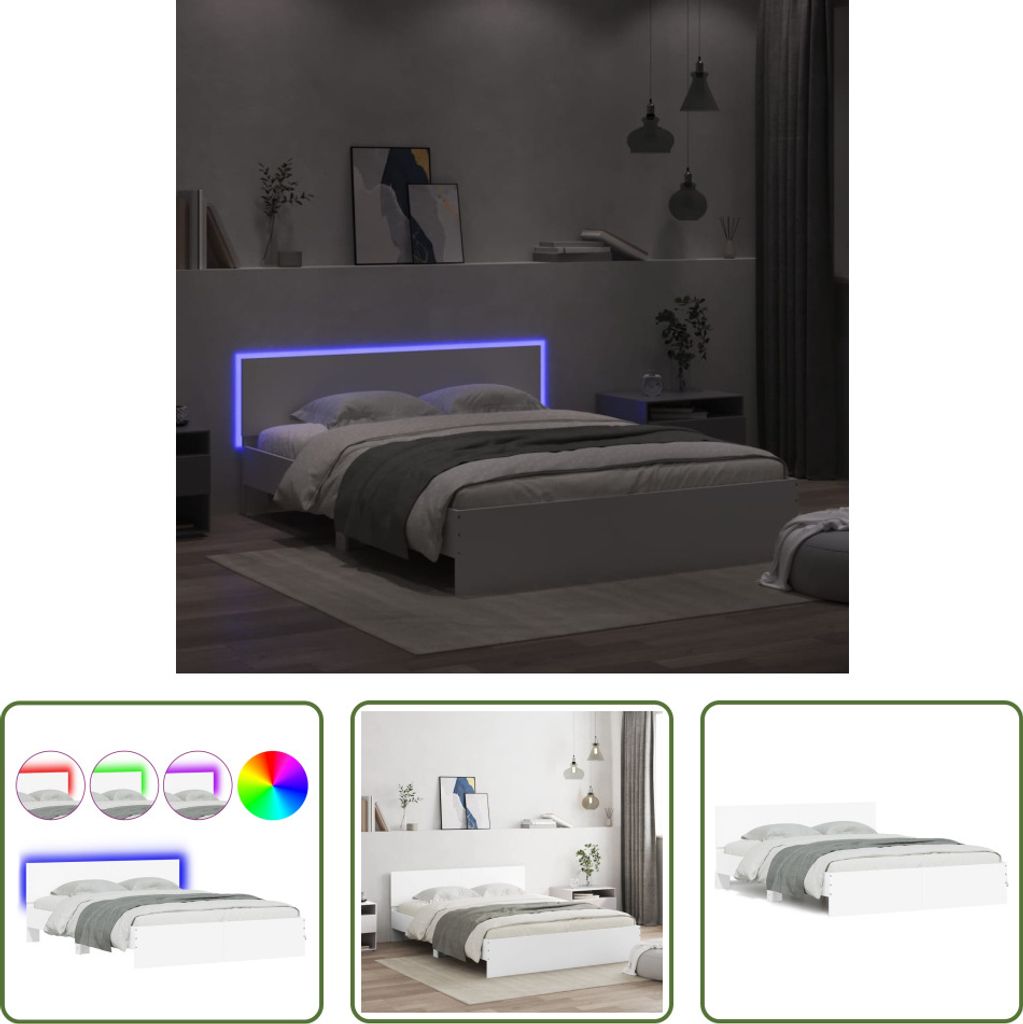 The Living Store Bettgestell mit Kopfteil und LED-Beleuchtung Weiß 160x200 cm