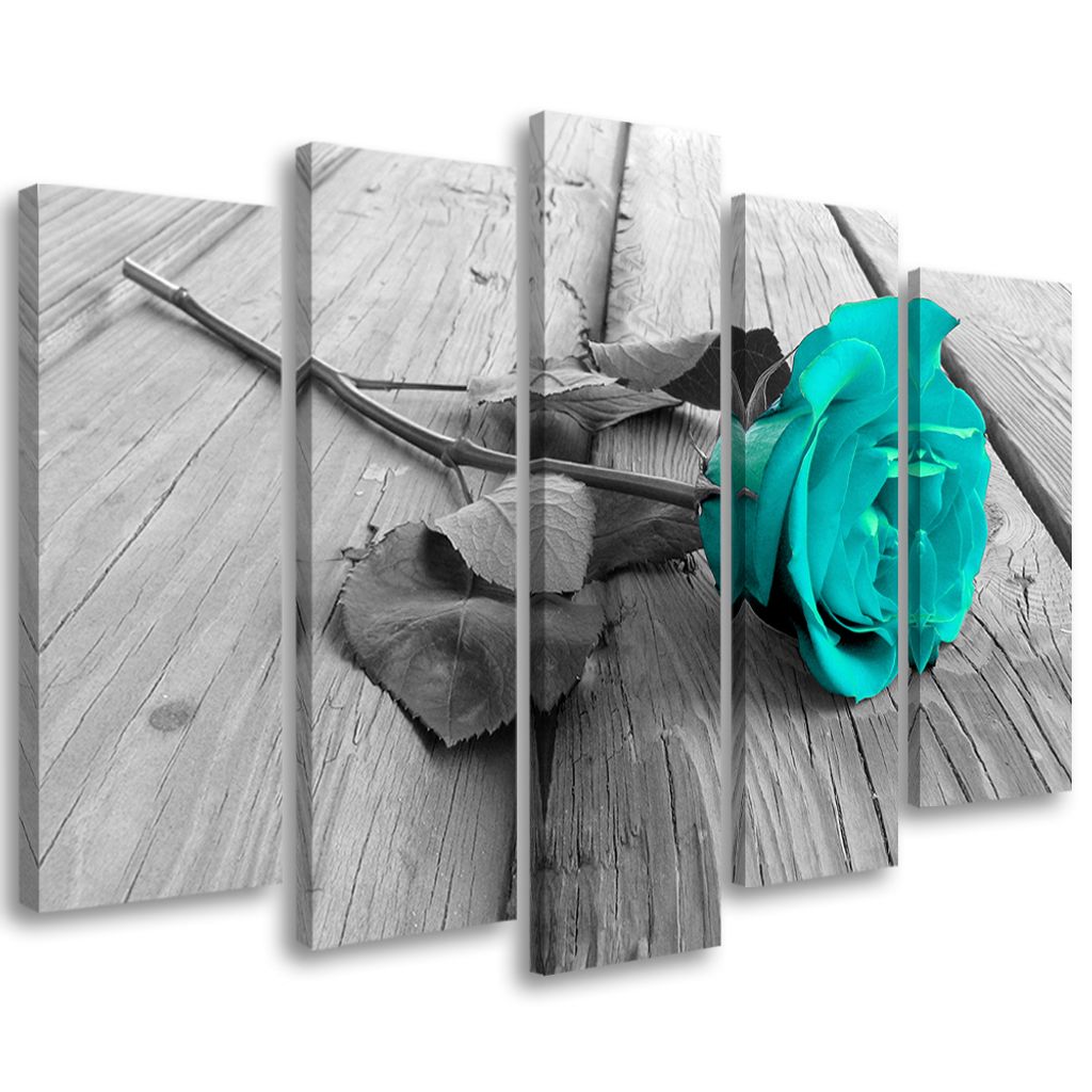 5-teiliges leinwandbild brücke rose blume türkis 100x70 cm Feeby blau wandbild bereit zum aufhängen