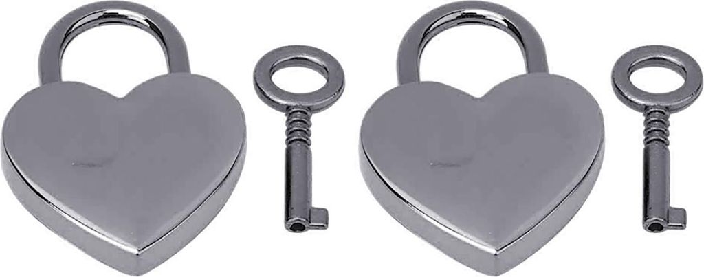 2 Sets Herzschloss Metall Vintage Vorhängeschloss Haushalt Bastelbedarf mit Schlüsseln 30x39mmSchwarz
