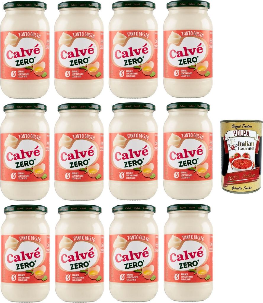 Calvé Zero, Mayonnaise mit wenigen Kalorien, Vegan und laktosefrei, 12x430ml+ Italian Gourmet polpa 400gr