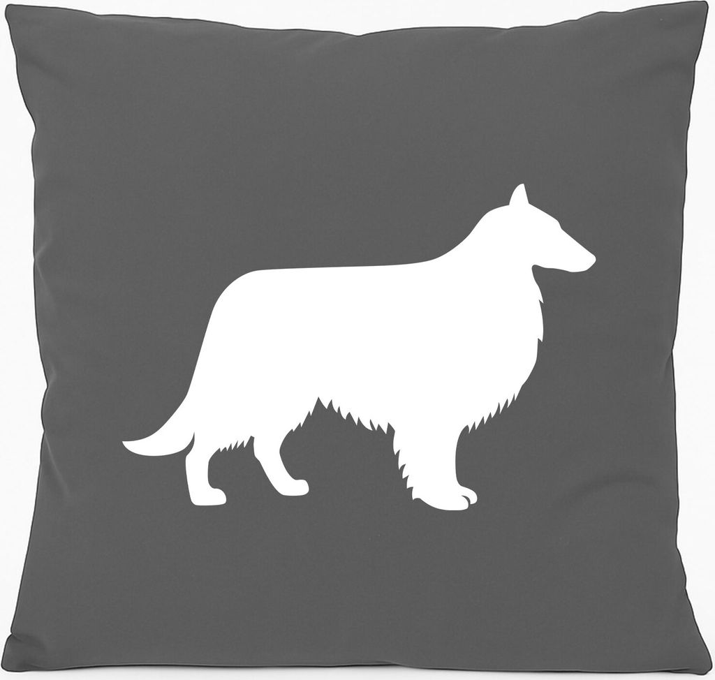 Huuraa Kissen Collie Sheltie Silhouette 40x40cm mit Füllung Steel Grey Baumwolle Dekokissen Geschenkidee
