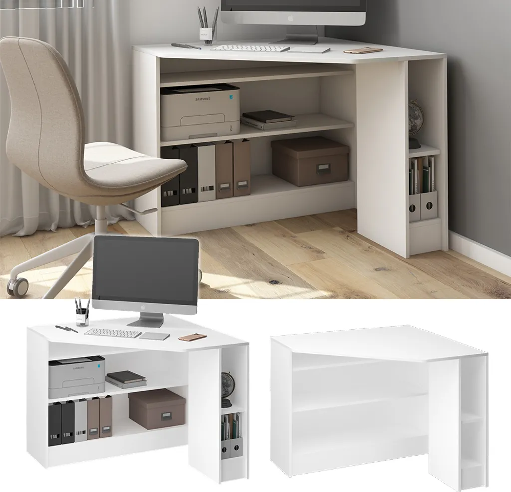 Bureau d'angle blanc compact Vicco Alvaro 94x94 cm Surface Résistante