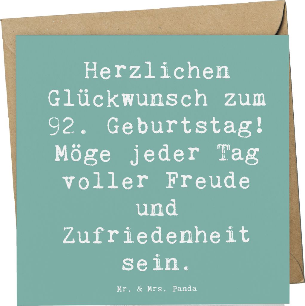 Mr. & Mrs. Panda Grußkarte Spruch 92. Geburtstag Freude - Meeresbrise - Geschenk, Klappkarte, Happy Birthday, Leben feiern, Lebensreise, anlasskar...