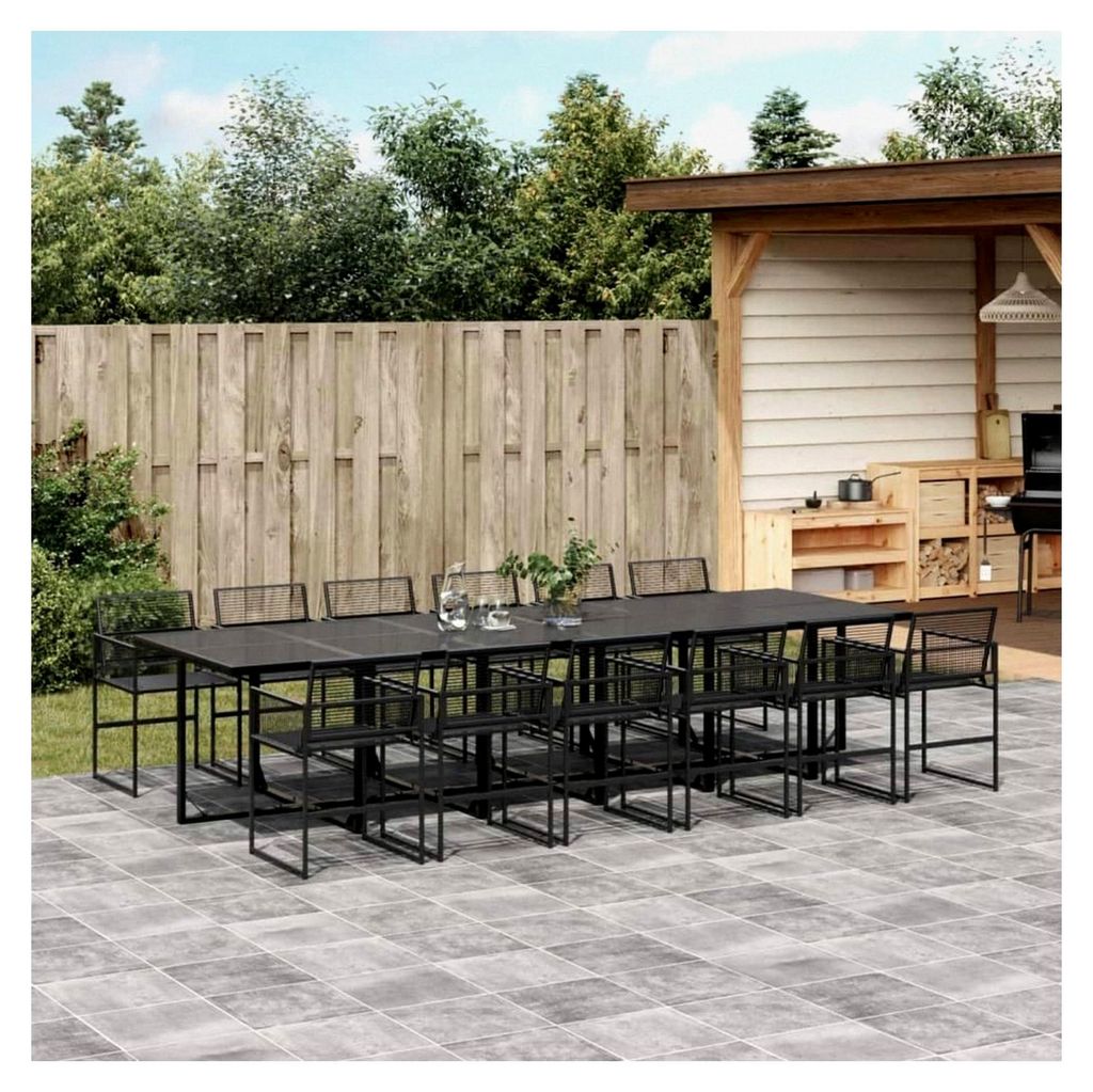 13-teiliges Garten-Esszimmer-Set aus Poly-Rattan, schwarz