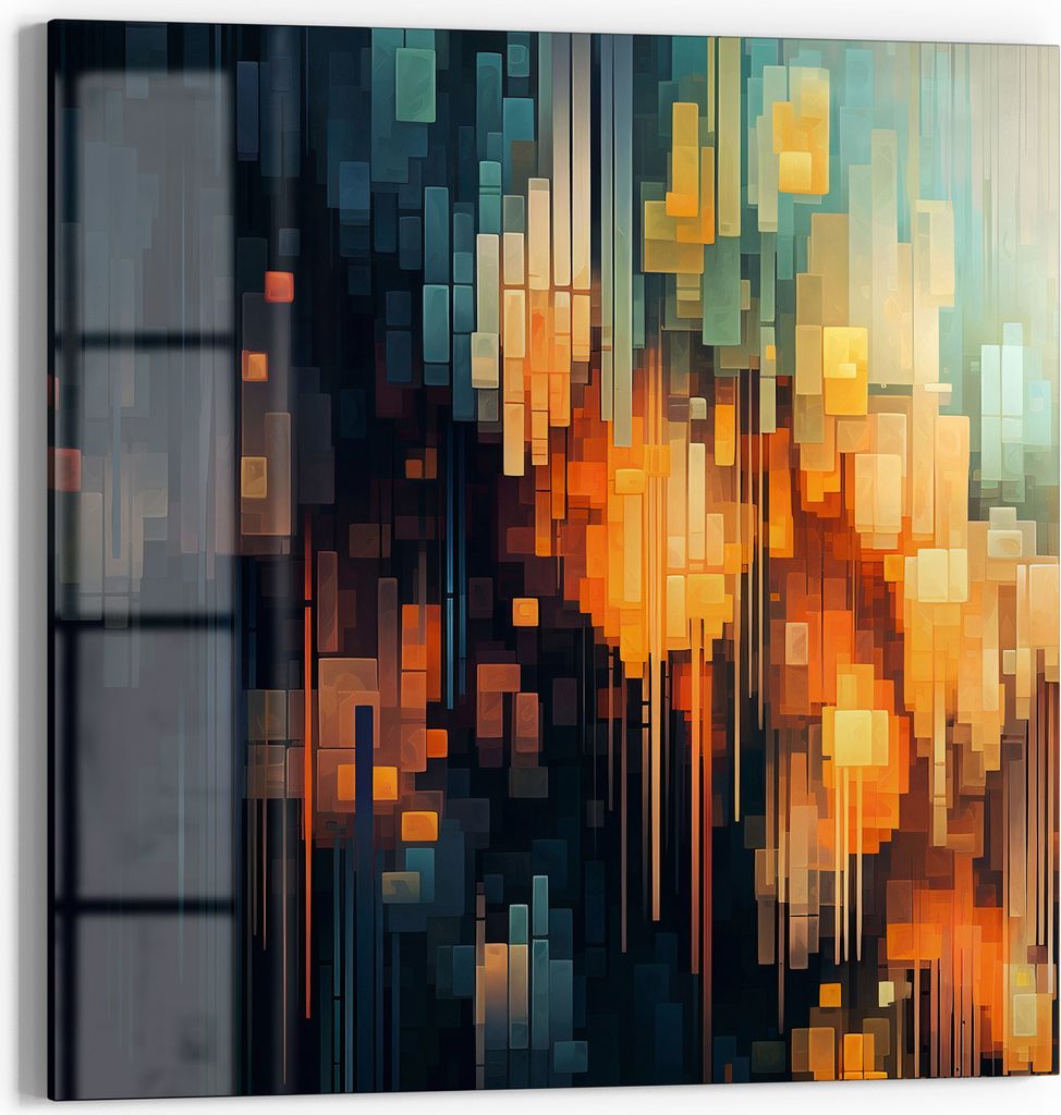 DEQOART Magnettafel Glas 50x50 cm 'Nächtlicher Farbregen' beschreibbar Whiteboard Küche