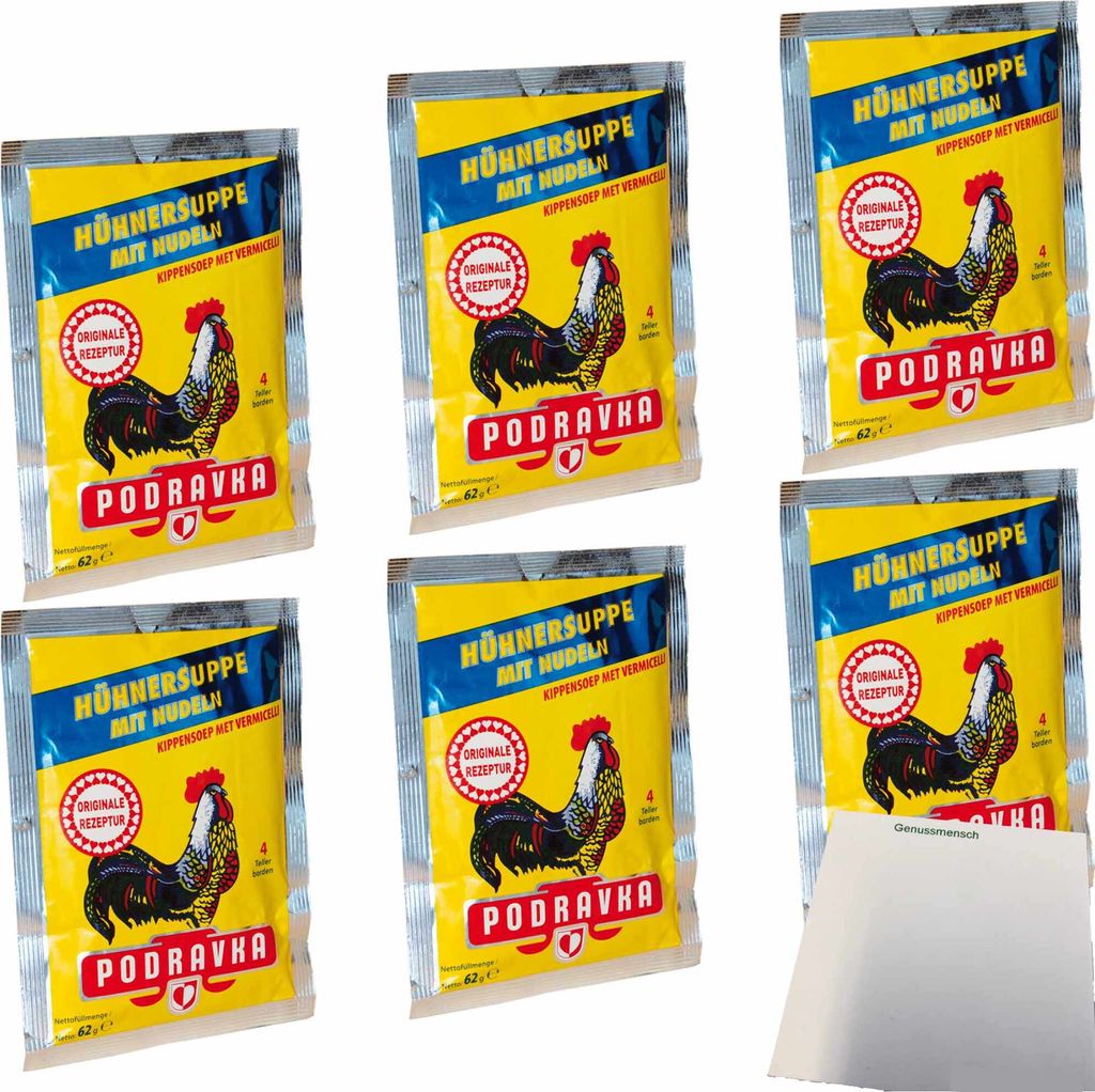 Podravka Hühnersuppe mit Nudel 6er Pack (6x62g Beutel) + usy Block