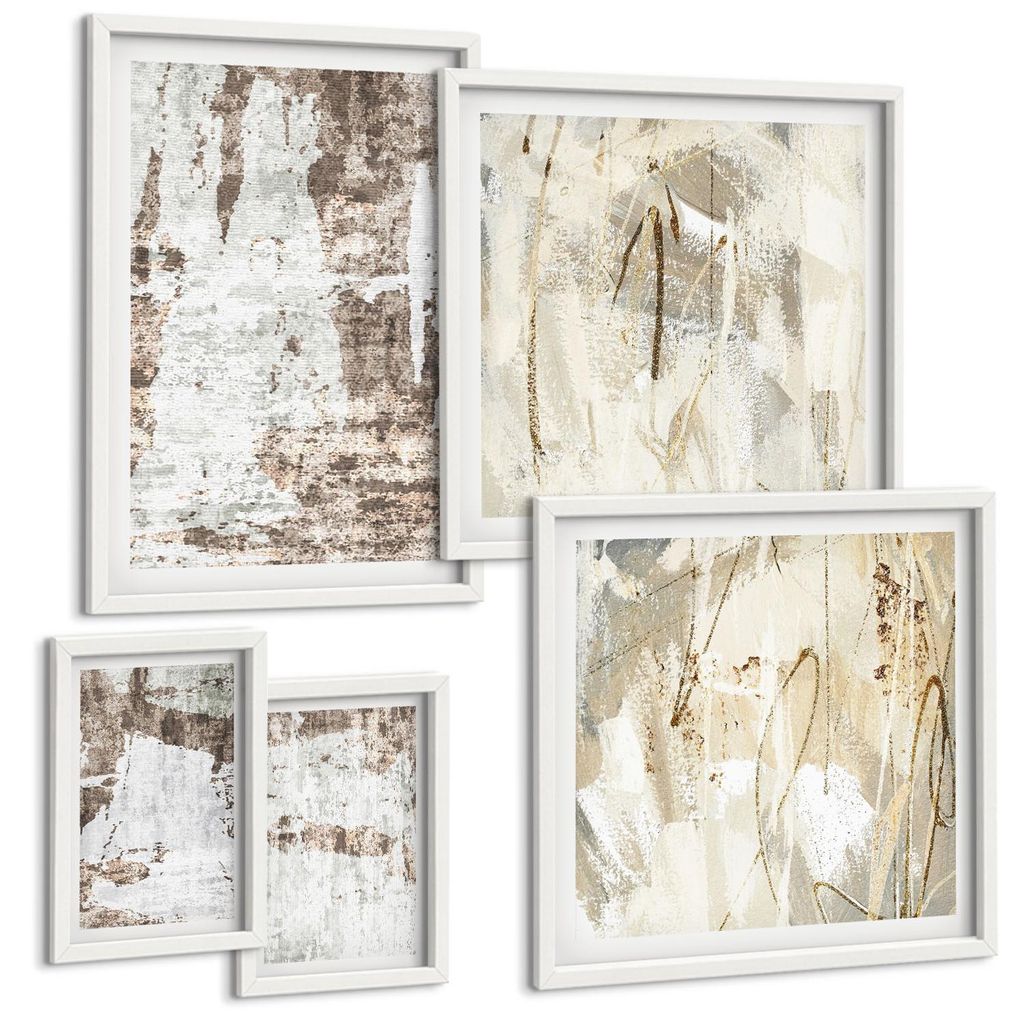 Bilder Set 5-teilig im Goldrahmen Rahmen – Wandbilder 5 Stück – gerahmte Poster für Wohnzimmer, Schlafzimmer und Flur – 50x50 cm - 40x60 cm...