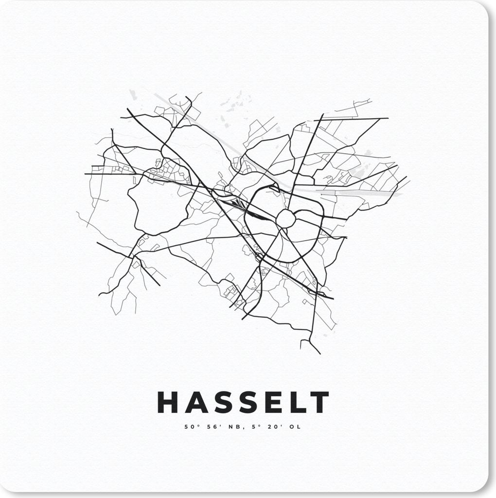 MuchoWow Mauspad Mousepad Stadtplan - Schwarz und weiß - Karte - Hasselt - Belgien - Karte 30x30 cm - Mousepads - Maus Mat - Pad - Mausunterlage...