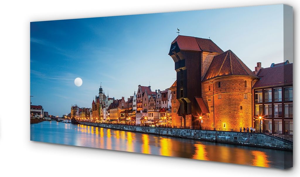 Leinwandbild 100x50 Wandkunst Fluss Nacht Danziger Altstadt