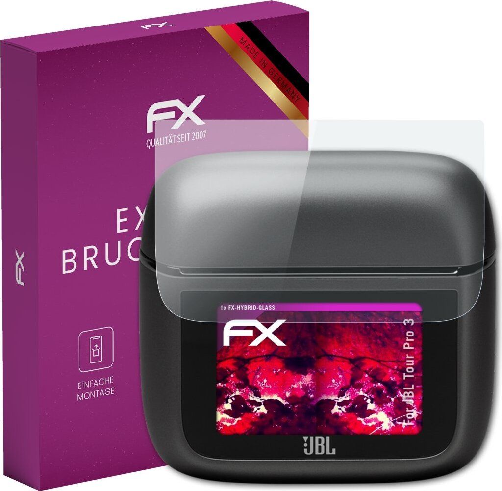 atFoliX FX-Hybrid-Glass Displayfolie kompatibel mit JBL Tour Pro 3 Glasfolie