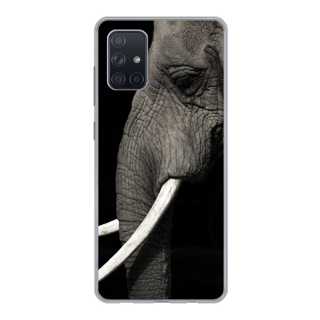 MuchoWow Handyhülle Schutzhülle Hülle für Samsung Galaxy A51 Elefant - Tier - Stoßzahn Silikon Softcase Handy Hülle - Schutzabdeckung