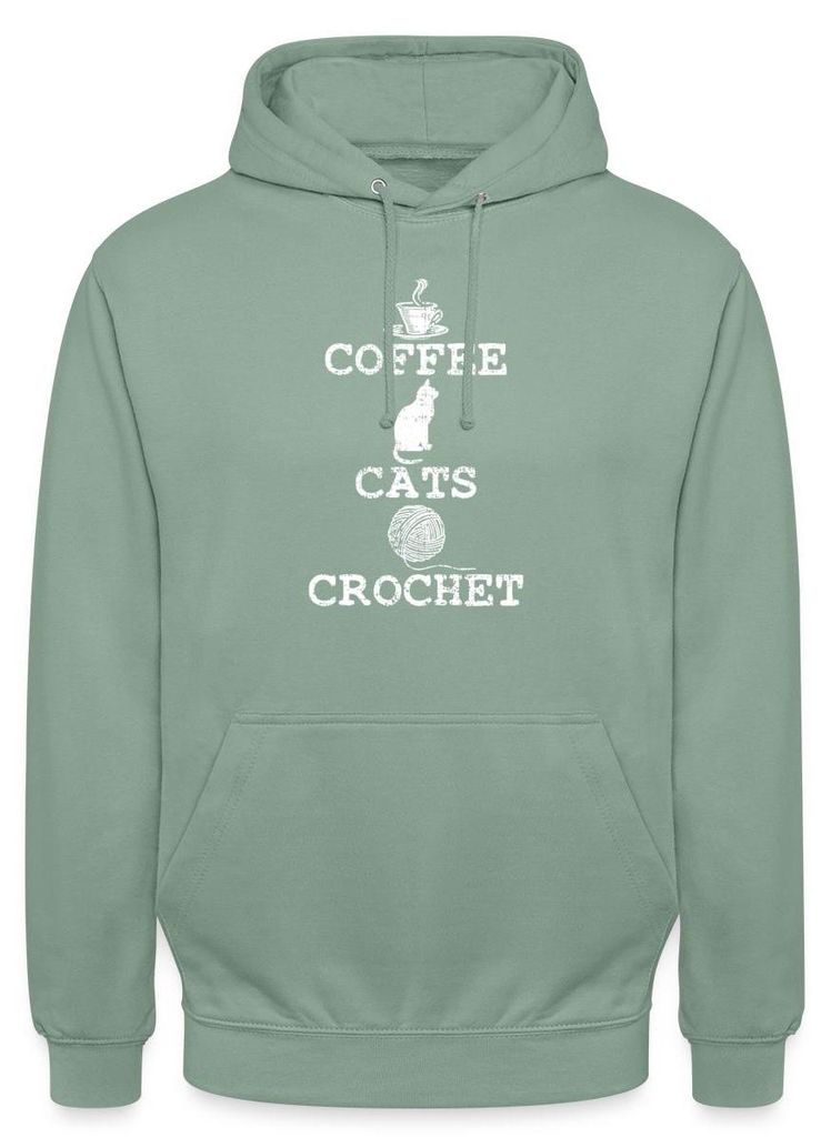 Spreadshirt Coffee Cats Crochet | Kaffee Katze Häkeln Uni Hoodie, L, Graugrün