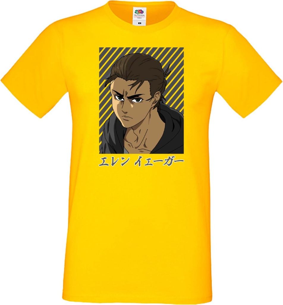 Herren T-Shirt Japan Manga Animation Comics Attack Anime On Titan Eren Yeager 07 Var-016 Main Titan, Man S / Gelb