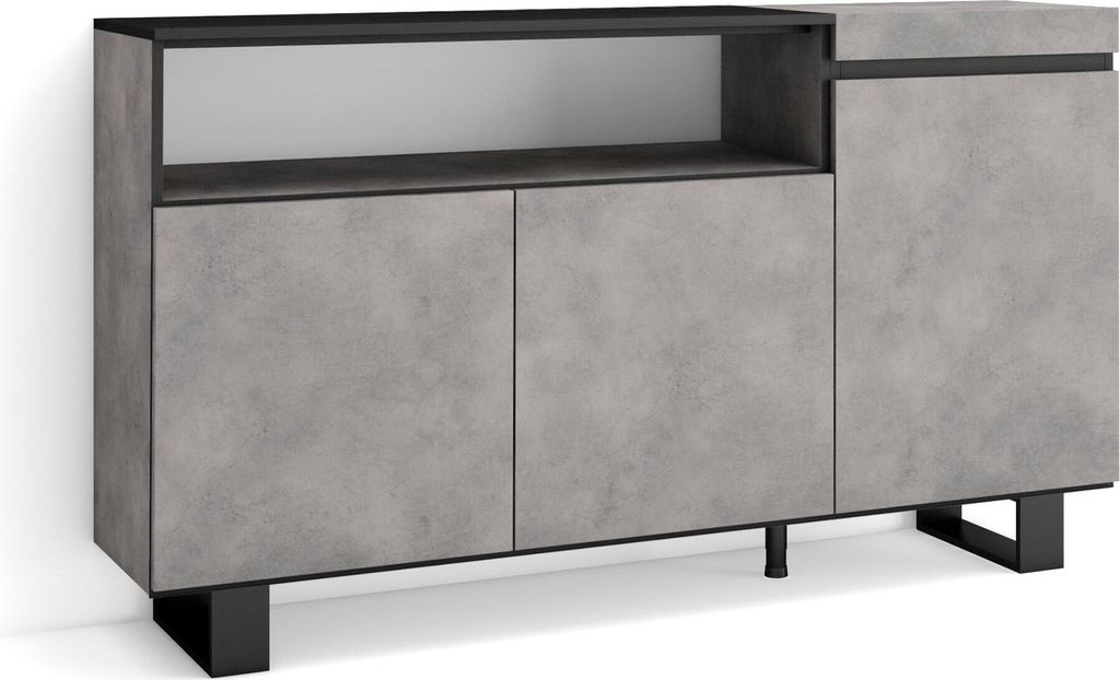 Sideboard, Highboard, 150x87x35cm, 3 Türen, Industriedesign, Zementgrau