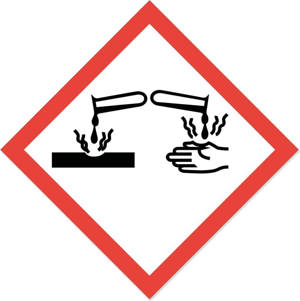Gefahren-Aufkleber I Wetterfeste Folie mit UV-Schutzlaminat I Gefahrenstoff-Symbol mit GHS05-Ätzend Bezeichnung I 10 x 10 cm I GHS-Kennzeichnung I...