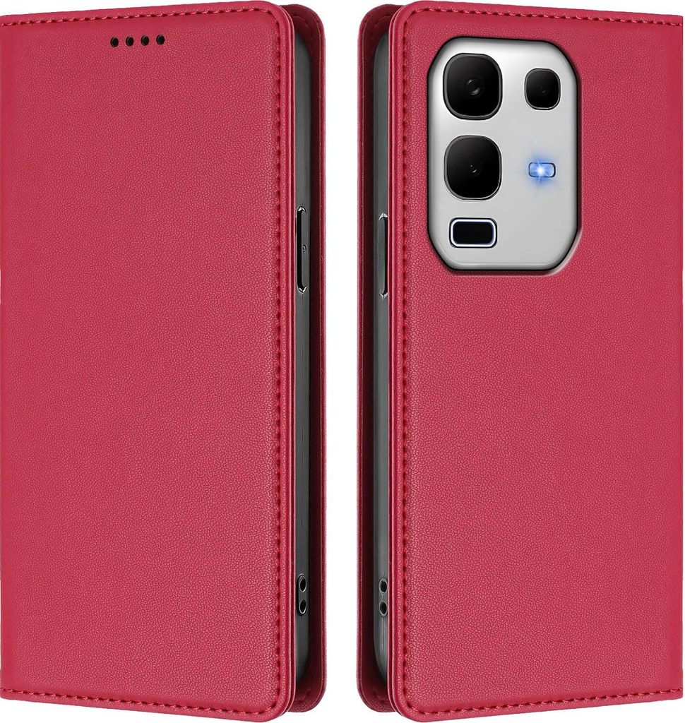 Handyhülle für Infinix Note 50S, Kunstleder Klapphülle Stoßfeste Magnetische Hülle mit Ständer Rot