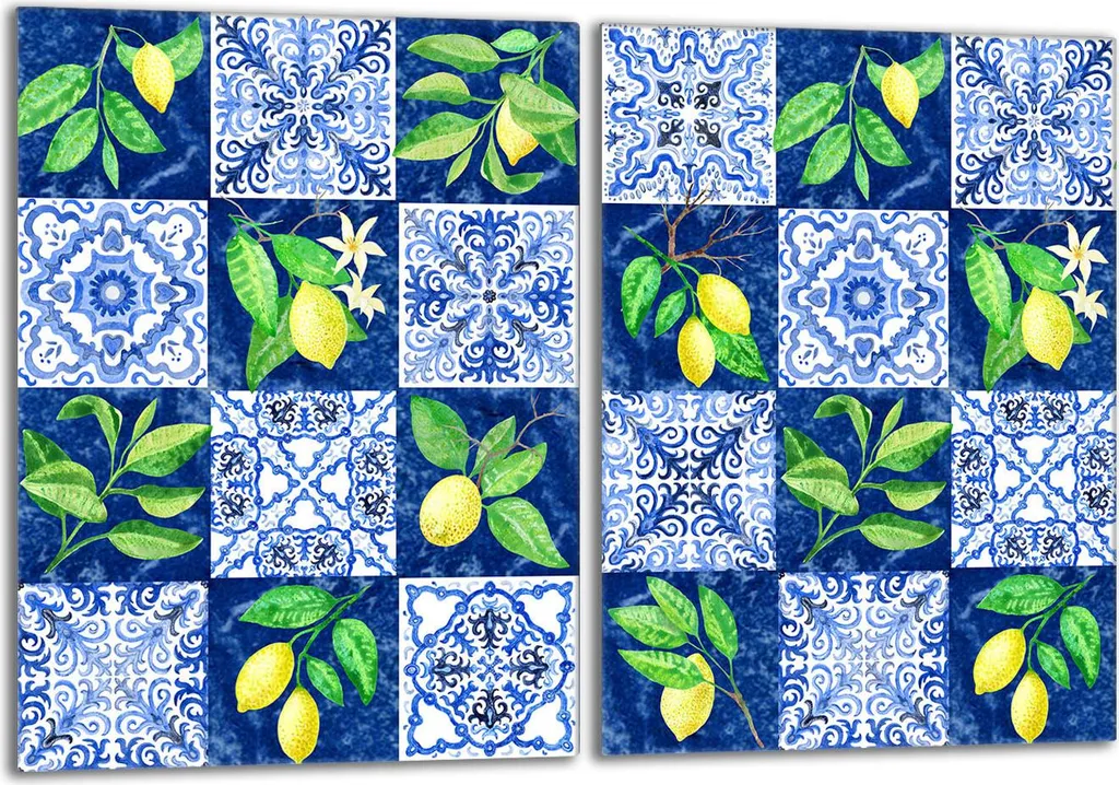 Set di piastre di copertura per piano cottura 2x40x52 cm in ceramica, alzatina in vetro, mosaico limone