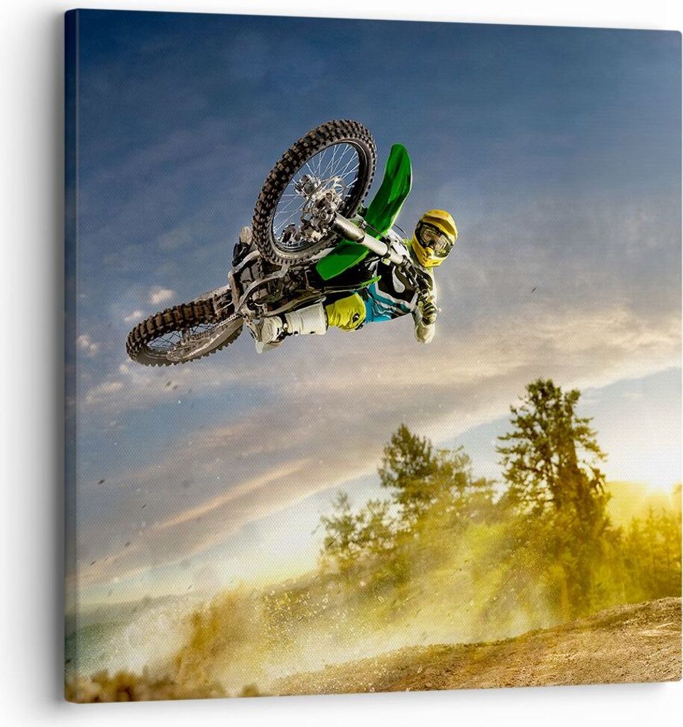 Bild auf Leinwand - Leinwandbild - Motorrad Extrem Spaß Wettbewerbe - 30x30cm - Wand Bild - Wanddeko - Leinwanddruck - Bilder - Kunstdruck - Wandd...