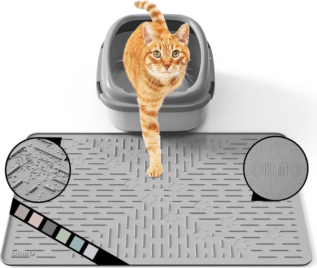 Katzenstreumatte aus Silikon - wasserdicht und BPA-frei - 1 Stück - grau - 60 x 40 cm