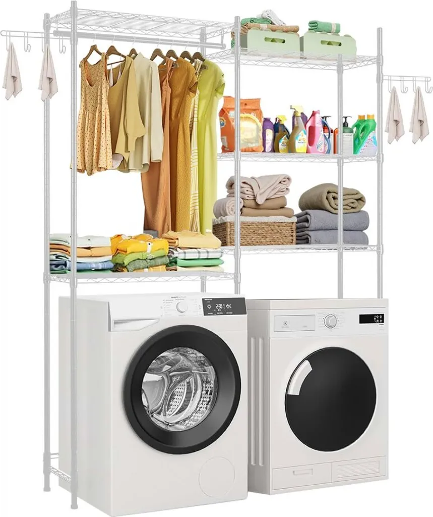 Étagère de stockage au-dessus du lave-linge 2 rangées 5 niveaux blanc