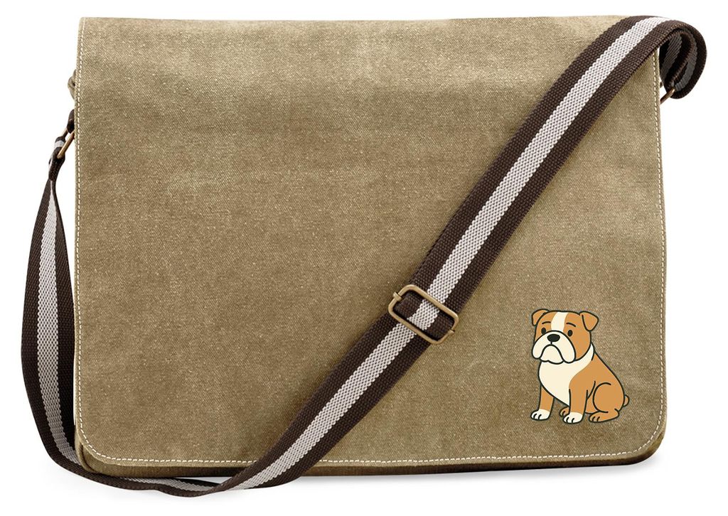 Huuraa Umhängetasche English Bulldog Comic Bully 14 Liter Sahara Canvas Laptoptasche Geschenkidee