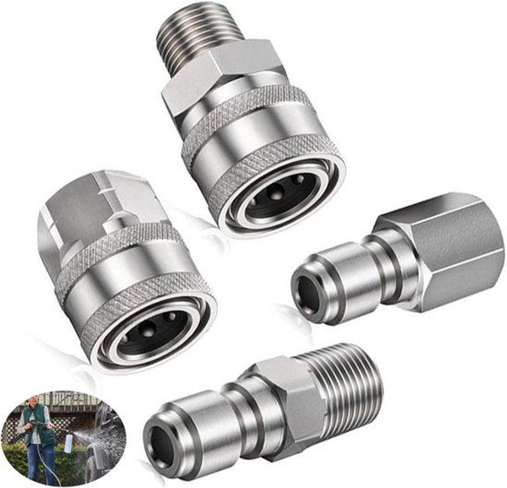 Hogedrukreinigers koppeling 1/4 inch, NPT 1/4 inch, verbindingsstukken für Hochdruckreiniger mit Drähten (Silber) - Gartenreinigung Zubehör