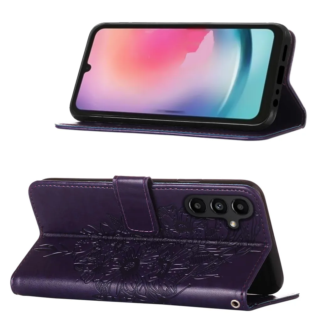 Custodia Samsung A05S Viola Farfalla - Pelle Flip Elegance Edition - 3