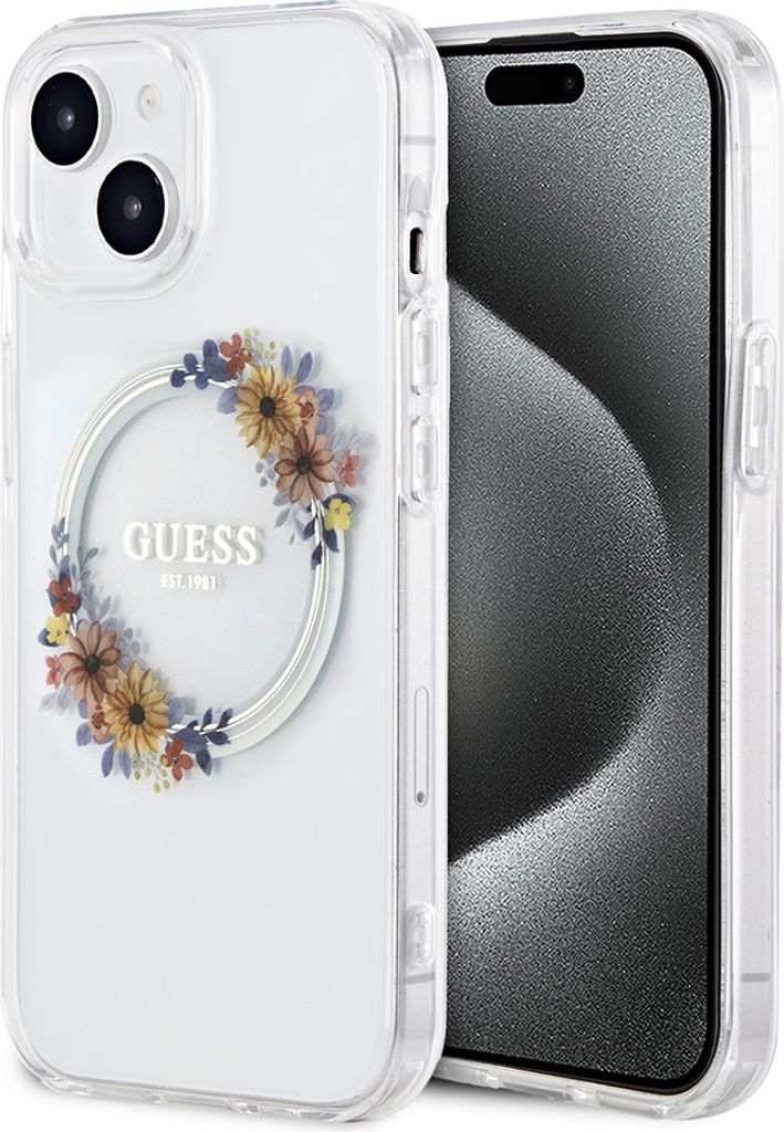 Guess iPhone 13 Back cover case - Magsafe IML flowers - Transparent