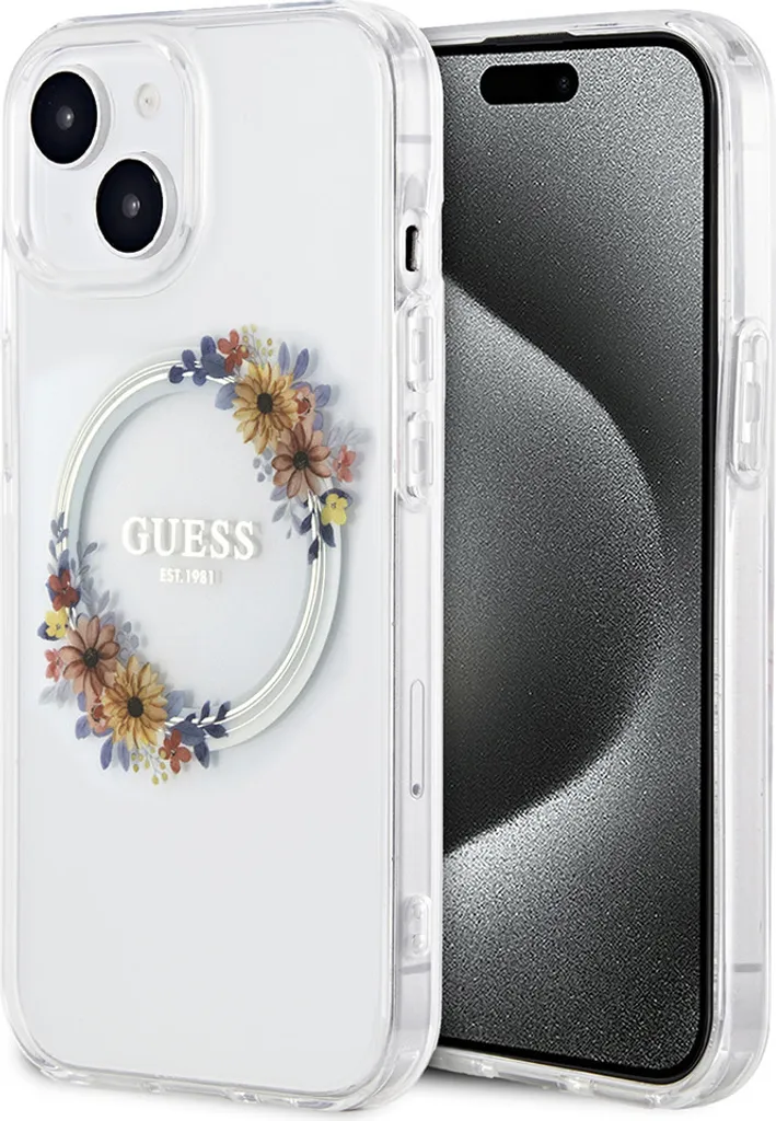 Coque Guess iPhone 13 Magsafe IML Flowers Transparente - Design Luxe
