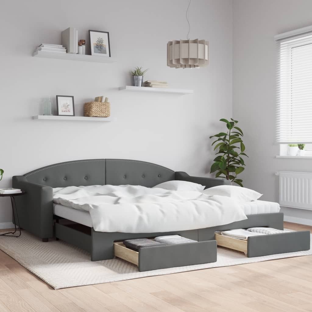 "Rabatt" Tagesbett Ausziehbar - 2-in-1-Tagesbett - mit Schubladen Dunkelgrau 100x200 cm Stoff - Klassische Betten CC8548