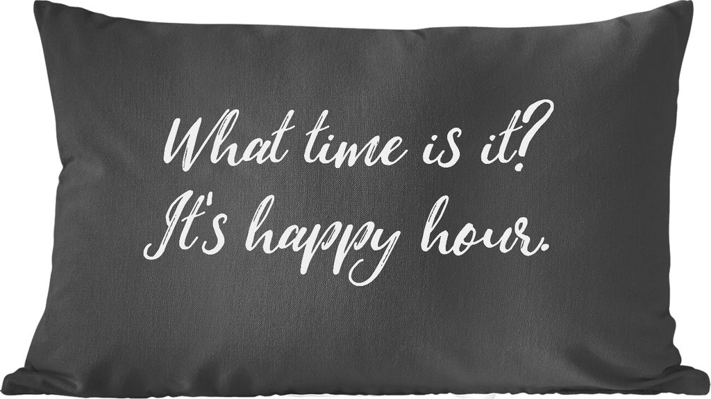MuchoWow Zierkissen Sofakissen Wohnzimmer Dekokissen 60x40 cm Zitate - Wie spät ist es? Es ist Happy Hour - Essen - Sprichwörter - Kopfkissen -...