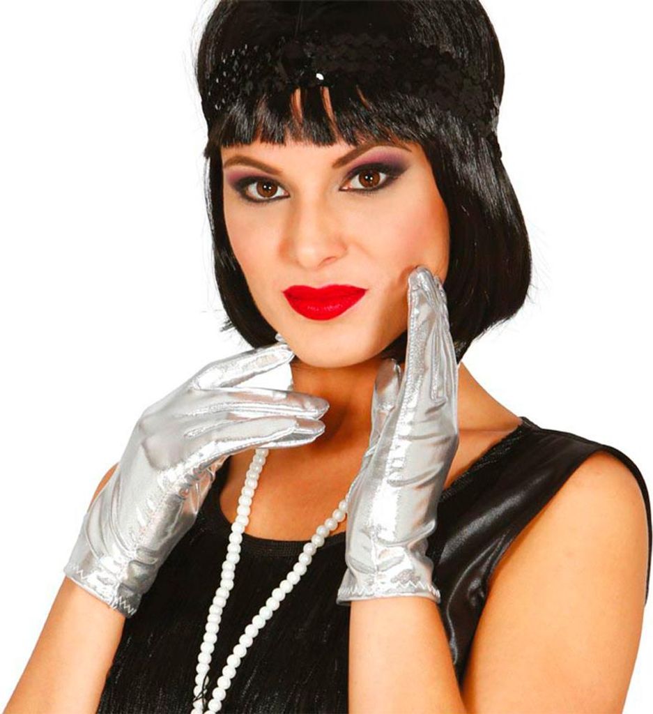 Kurze Handschuhe für Damen im Metallic-Look silber - Einheitsgröße