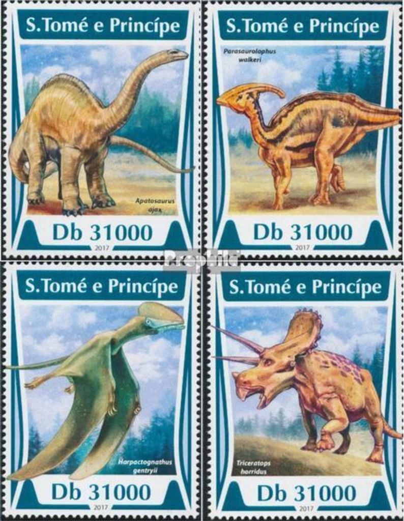 Briefmarken Sao Tome e Principe 2017 Mi 7234-7237 (kompl. Ausgabe) postfrisch Dinosaurier