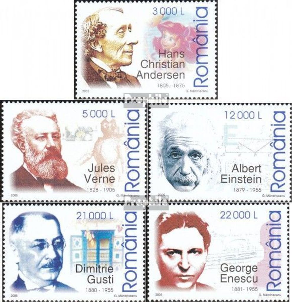 Briefmarken Rumänien 2005 Mi 5928-5932 (kompl.Ausg.) postfrisch Jahrestage von Persönlichkeiten